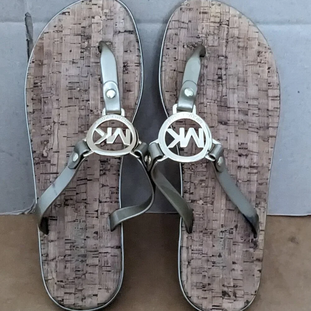 MICHAEL KORS Cork Sandals MK Logo charm Jelly PVC flip flop CHOOSE SIZE 7